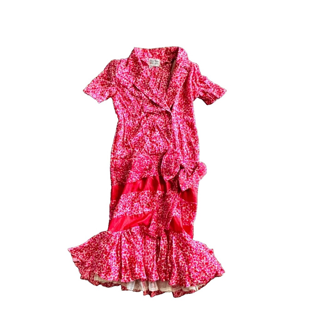 Rickie Freeman Teri Jon dress vintage 1970s ruffle 100% silk front bow Rare - Picture 2 of 11